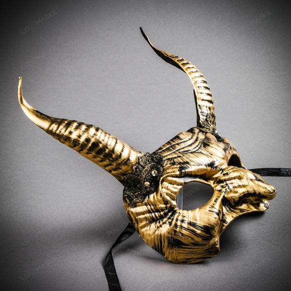 Goblin Devil Long Horn Eyes Mask - Black Gold - Picture 4 of 5